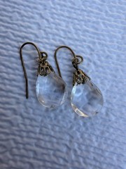 Vintage Faceted Crystal Teardrop Dangle Earrings Brass Tone French Hooks