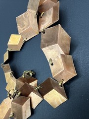 Vintage Cube Two Tone Geometric Necklace 16.5” J4
