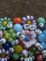 Vintage Seed Bead Flower Brooch C Clasp Fabric Back Pin Artisan MCM
