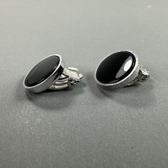VTG TEKA Theodor Klotz Germany 925 Sterling Silver Onyx MCM Clip Earrings 0.5″