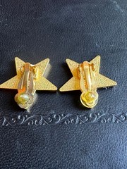 Vintage Chanel 2000 Cruise Coll Peach Enamel Star Clip Earrings CC Logo 00C