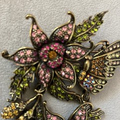LaVintage Hinged Antiqued Goldtone Metal Flower/ Butterfly Brooch Or Pendant
