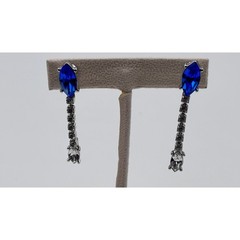 VINTAGE Yves Saint Laurent YSL Vintage Blue Clear Crystal Drop Clip On Earrings
