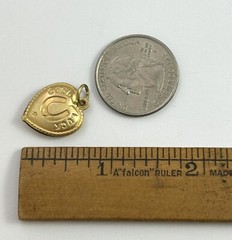 Vintage Good Luck Charm Puffy Heart Pendant Horseshoe Vintage Jewelry Brass