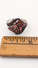 Vintage Sterling Silver Ring Garnet Cluster Pear Pavé Floral BBJ 925 Size 8