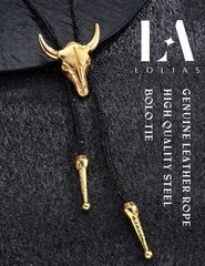 Lolias Bolo Tie For Men – Rhinestone Leather Necktie Rope Cord Bull