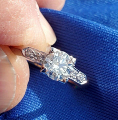 Original EARTH MINED DIAMOND Deco Engagement Ring Vintage PLATINUM Solitaire S 5