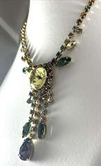 Vintage Weiss? Stunning Runway Necklace Gorgeous Colors Large Rhinestones Dangle