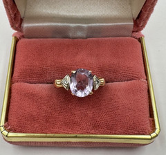 14K REAL SOLID YELLOW GOLD HALLMARKED TESTED GORGEOUS RING AMETHIST DIAMOND