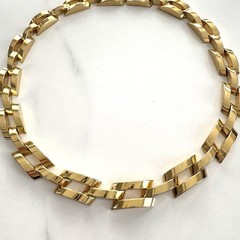 VTG MCM Gold Tone Geometric Link Necklace 16 3/4” Architectural Modern Couture