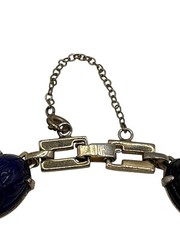 Vintage Egyptian Revival Carved Glass Scarab Bracelet Safety Chain READ