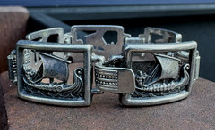 Martin Elmblad 1947 Sterling Silver Viking Ship Bracelet Stockholm 7.75 Inch
