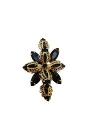 Vintage Goldtone Faceted Black Navette Stones Unsigned Brooch ~ 2 1/8″