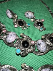 Rare 1950s Selro Selini Dragon Egg Parure Necklace,Earrings,Bracelet Rhinestone