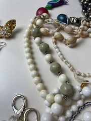 Lot Vintage Costume Jewelry For Repurposing And Wear Shell Necklace Beads Etc.