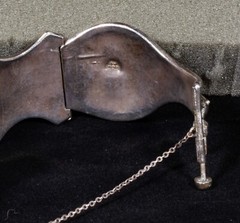 Silver Bracelet with Onyx Intricately decorated with silver motives Antique