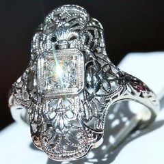 18k white gold ring 0.25ct diamond sz 4 handmade 1920’s antique 2.7g N2737C