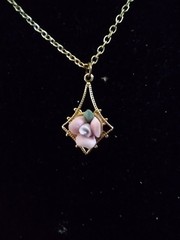 Porcelain Rose Pendant on 18 Inch Gold Tone Necklace