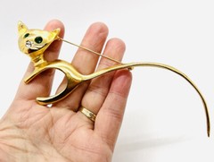 Huge ULTRA CRAFT 6 inch Modernist Cat Brooch Rhinestones Signed Vintage Jewelry
