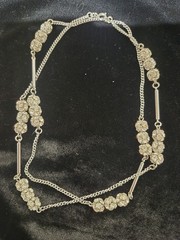 Silver Tone Rhinestone Station Necklace – Long Chain – Elegant Vintage Style