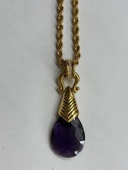 Nolan Miller Glamour Collection Gold Tone purple lucite Pendant Necklace