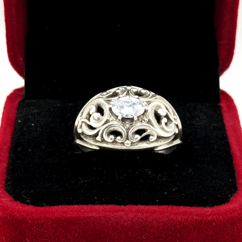 Vintage Elegant RING Silver 925 with Big Bright Stone -size: 9US (18.8mm) | #113