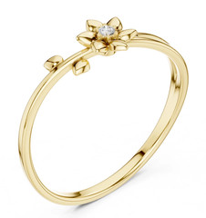 0.06CT Round Cut White Moissanite Flower & Leaf Pattern Ring 10K Yellow Gold FN