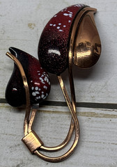 Vintage Matisse Renoir Copper Enamel Leaves Brooch Pin Red Signed Estate 3” Long