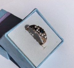 Antique 1910 Handmade Gold Ring w/ Blue Sapphire and 4x Zircons Q (18.19mm) 1.8g