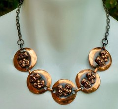50’s MCM Copper Necklace Choker Comedy Tragedy Mask Mid Cent UNIQUE RARE!! 17.4”