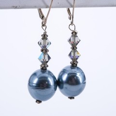 Ethereal Grey Baroque Glass Pearl Sterling Silver 925 Dangle Earrings Leverback