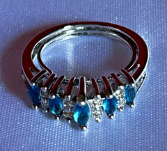 Vintage Sterling Silver .925 Marquis Cut Blue Topaz Ring Size 5.5 Marked “NV” J1