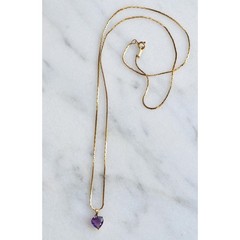 Vintage 14K Italian Solid Gold Amethyst Heart Necklace, Long 24.5″ Heirloom