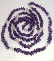 Amethyst Rose Quartz 10k Gold Spacer Beads 64” Opera Length Necklace Strand