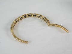 Vintage Sterling Silver 925 Gold on Natural Black Spinel Hinged Bracelet 7.5″
