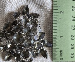 WEISS Gray Smoky Rhinestone Brooch Pin Silver Tone Vintage Missing Stones