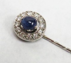 VINTAGE 18K WHITE GOLD & SAPPHIRE MEN’S CUFFLINKS & STICK PIN