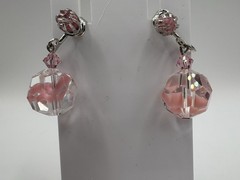2 Pairs Pink AB Aurora Borealis Crystal Dangle Drop Clip-on Earrings Vtg