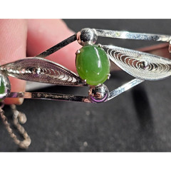 Sorrento Sterling Silver Green Gem Filigree Bangle Bracelet 925 Vintage 2.5in