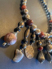 VTG OLD NATURAL STONE SILVER TONE BEAD NECKLACE NATIVE AMERICAN DROP PENDANT