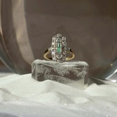 Vintage Art Deco Emerald Lab Created Diamond Wedding 925 Sterling Silver Ring