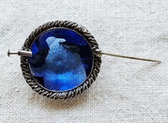 Rare Vintage Tomeco Slovaquie Flower Silver Marcasite Blue Stone Brooch Pin