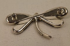 Vintage Black Mother of Pearl Dragonfly Pin Brooch Silver Tone Shell Marcasite