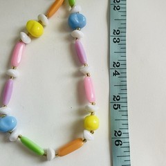 Vintage Pastel Beaded Necklace with Colorful Marble Lucite Beads and Glass Space