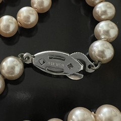 Vintage Champagne Faux Pearls Glass Beads Knotted Necklace 28″