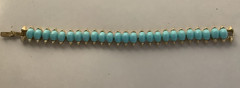 Vintage Crown Trifari Cabochon Faux Turquoise 6.25” Bracelet w/ Fold Over Clasp