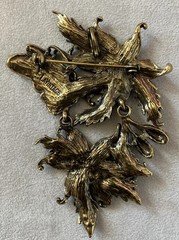 LaVintage Hinged Antiqued Goldtone Metal Flower/ Butterfly Brooch Or Pendant