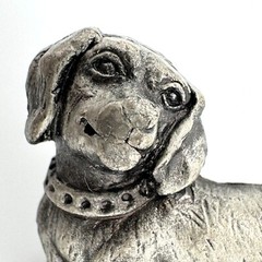 Pewter Brooch Dog Tie Pin With Collar Detail & Secure Clutch Back Vintage