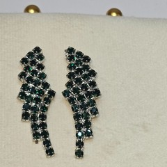 VTG Sterling Emerald Green Rhinestone Earrings Chandelier Waterfall Design 925