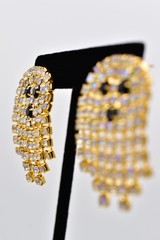 Vintage Rhinestone Crystal Ghost Earrings AB Dangle Chandelier Halloween BinAO